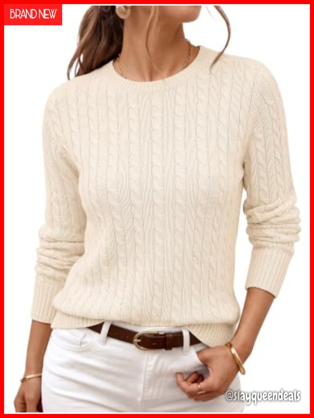 Lightweight Cable Knit Pullover Sweater Long Sleeve Crewneck